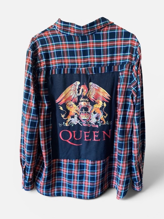 Old Navy Tops - Upcycled Plaid Flannel Shirt with Queen Graphic Size XL